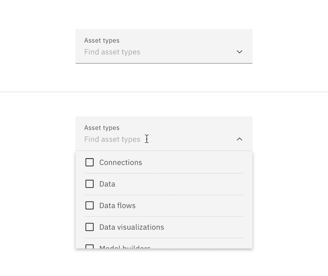 Fluid filterable dropdown closed and open state.